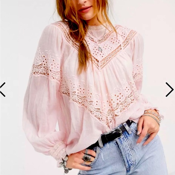 Free people] Cream Crochet lace ribbon Victorian style Oversized Blouse Top - Picture 1 of 14